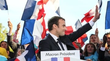 Emmanuel Macron durante un acto electoral