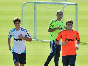 Mourinho, Morata y Casillas en un entrenamiento con el Madrid Mourinho, Morata y Casillas en un entrenamiento con el Madrid