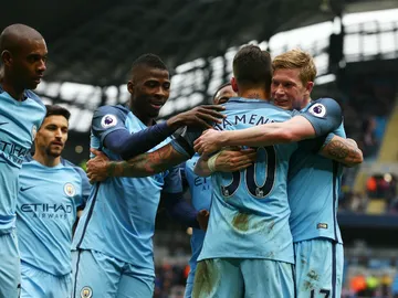 Los jugadores del Manchester City celebran un gol Los jugadores del Manchester City celebran un gol