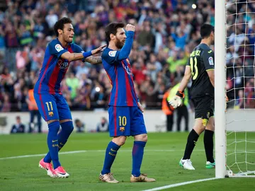 Leo Messi celebra un gol ante el Villarreal Leo Messi celebra un gol ante el Villarreal