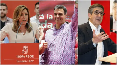 Susana Díaz, Pedro Sánchez y Patxi López Susana Díaz, Pedro Sánchez y Patxi López