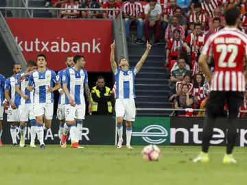 Los jugadores del Leganés celebran el empate contra el Athletic Los jugadores del Leganés celebran el empate contra el Athletic