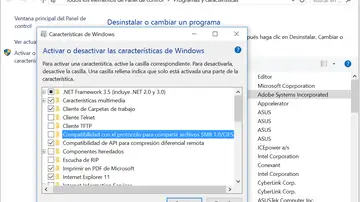Captura sobre panel de Windows para desactivación de protocolo SMB Captura sobre panel de Windows para desactivación de protocolo SMB