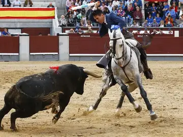 El rejoneador Manuel Manzanares en la lidia a su primero, durante el cuarto festejo de la Feria de San Isidro en Las Ventas en el que ha compartido cartel con Andy Cartagena y Sergio Galán El rejoneador Manuel Manzanares en la lidia a su primero, durante el cuarto festejo de la Feria de San Isidro en Las Ventas en el que ha compartido cartel con Andy Cartagena y Sergio Galán