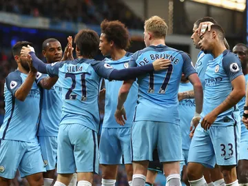 Los jugadores del Manchester City celebran un gol Los jugadores del Manchester City celebran un gol