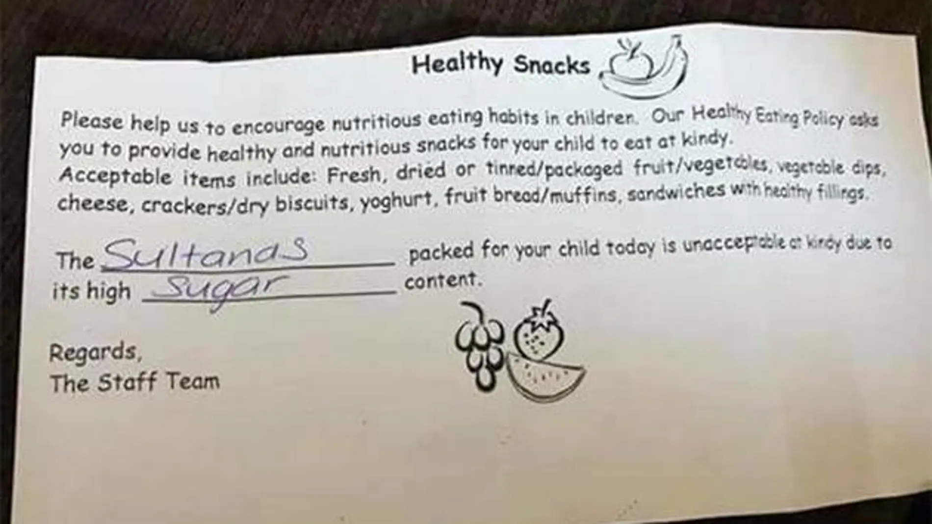 La nota enviada por el colegio La nota enviada por el colegio