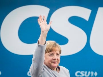 Angela Merkel durante un acto electoral en en el sur de Alemania