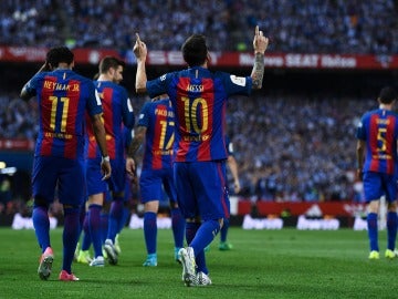 Leo Messi celebra su gol al Alavés en la final de Copa Leo Messi celebra su gol al Alavés en la final de Copa