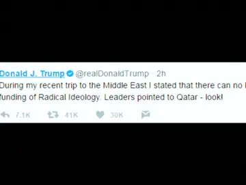 Frame 3.767698 de: Trump dice que en su gira por Oriente Medio acusaron a Catar de apoyar a radicales Frame 3.767698 de: Trump dice que en su gira por Oriente Medio acusaron a Catar de apoyar a radicales