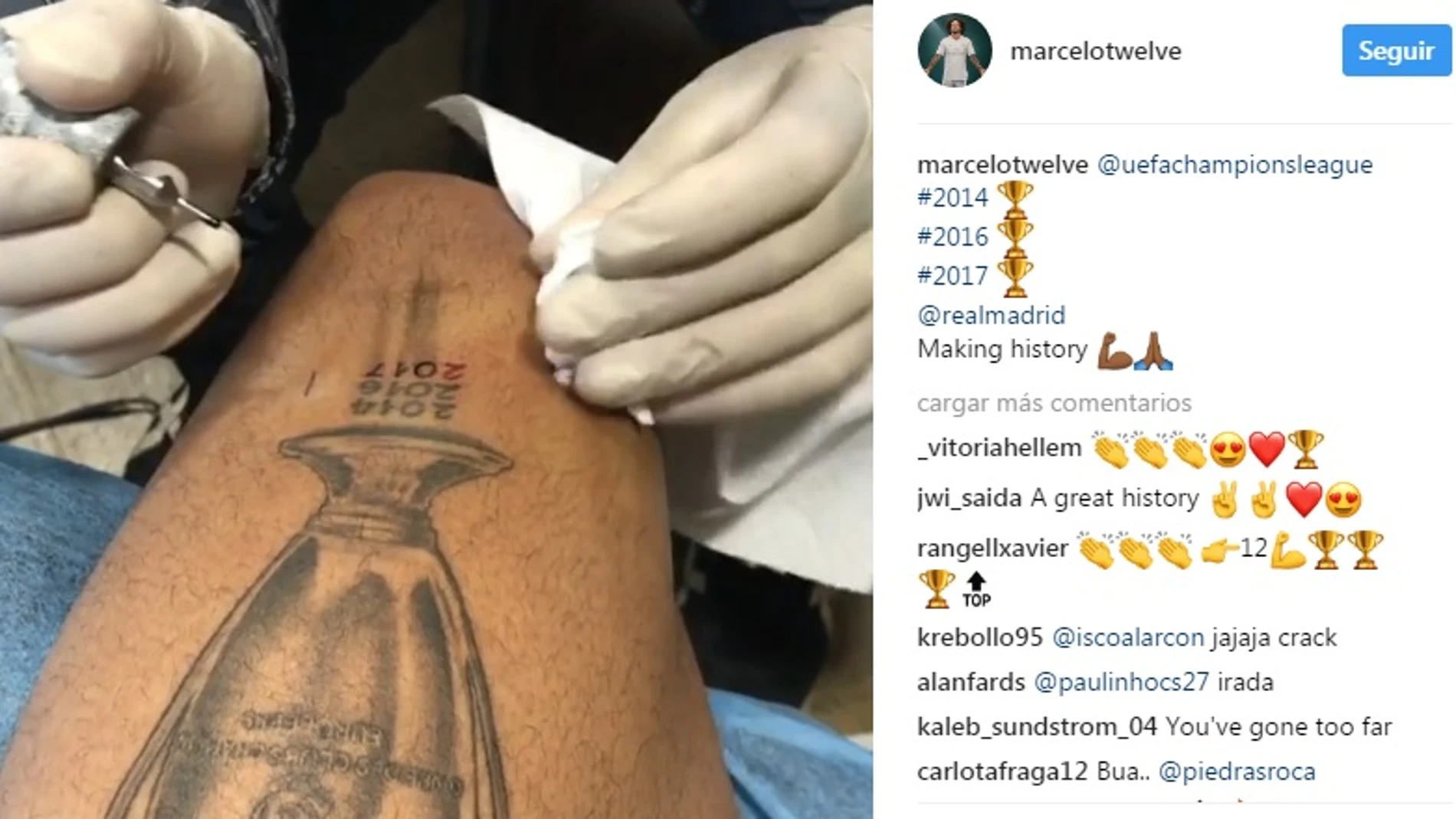 Marcelo amplía su tatuaje con una nueva Champions