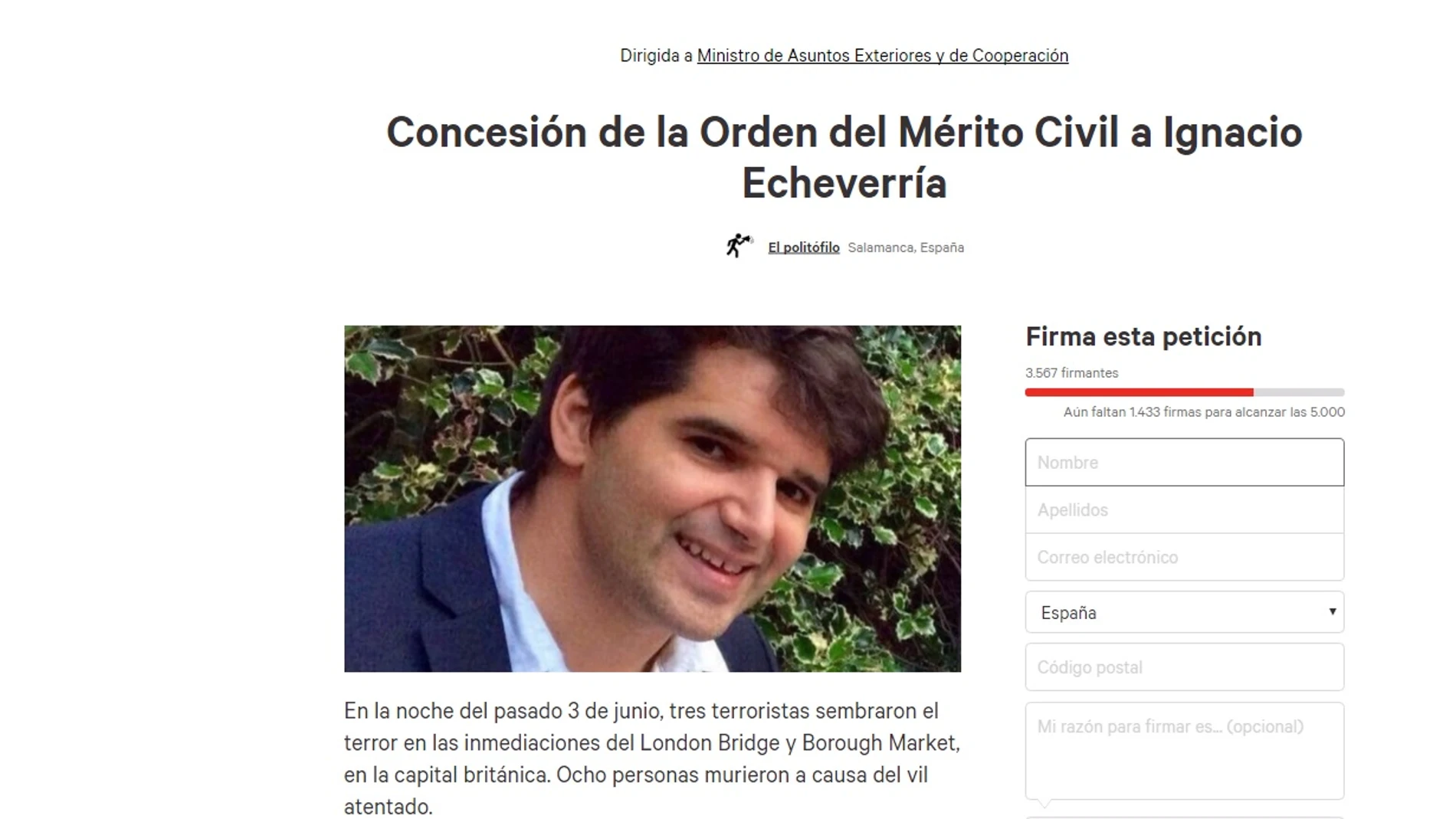 Recogida de firmas en Change.org Recogida de firmas en Change.org