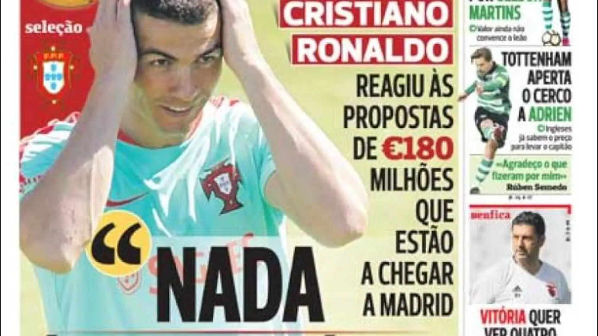 Portada del diario 'A Bola' con Cristiano como protagonista Portada del diario 'A Bola' con Cristiano como protagonista