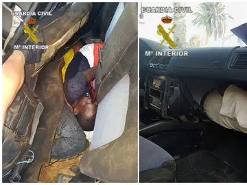Fotografía facilitadas por la Guardia Civil, del vehículo con el que un conductor kamikaze con cinco inmigrantes Fotografía facilitadas por la Guardia Civil, del vehículo con el que un conductor kamikaze con cinco inmigrantes