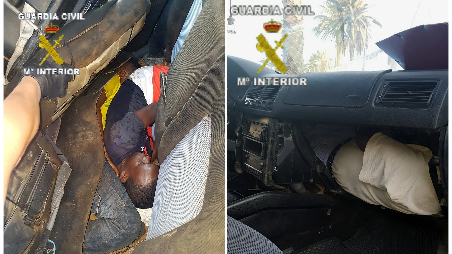 Fotografía facilitadas por la Guardia Civil, del vehículo con el que un conductor kamikaze con cinco inmigrantes Fotografía facilitadas por la Guardia Civil, del vehículo con el que un conductor kamikaze con cinco inmigrantes