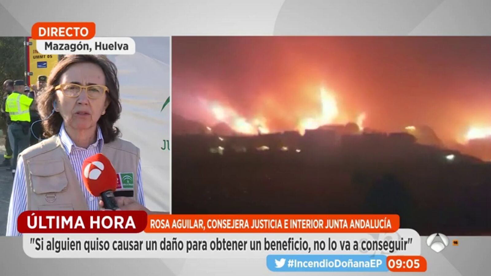 Rosa Aguilar, sobre el incendio en Moguer: 