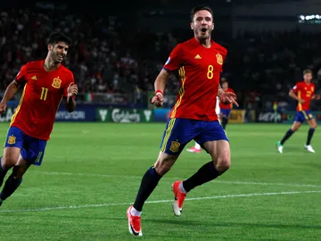 Saúl celebra uno de sus goles contra Italia Saúl celebra uno de sus goles contra Italia