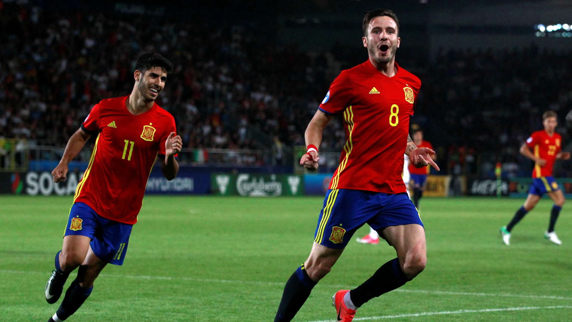 Saúl celebra uno de sus goles contra Italia Saúl celebra uno de sus goles contra Italia