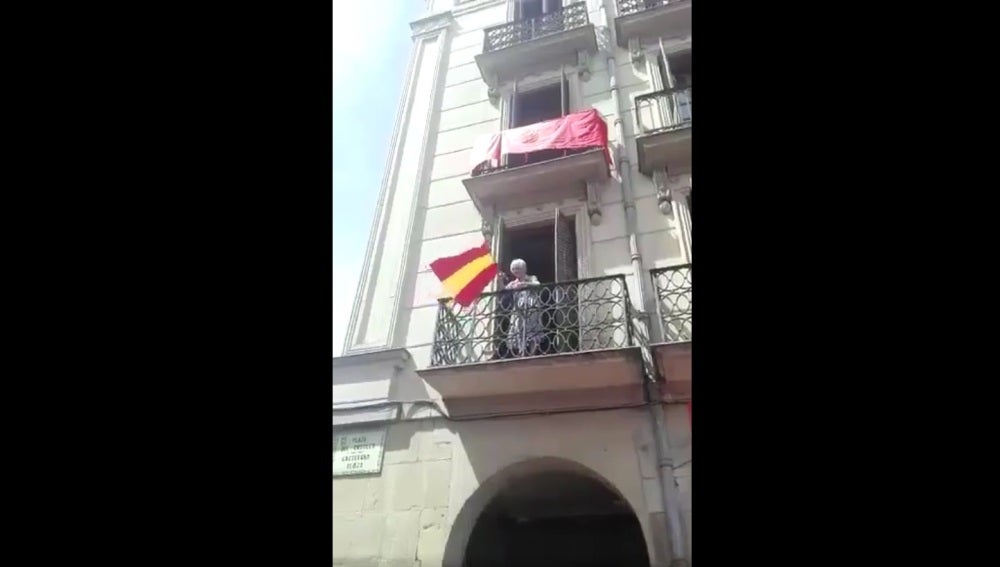 La mujer ondeando la bandera