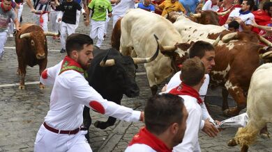 Los veloces toros de Jandilla corren un bonito quinto encierro sin heridos de asta