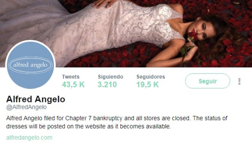 Cuenta de Twitter de la firma Alfred Angelo