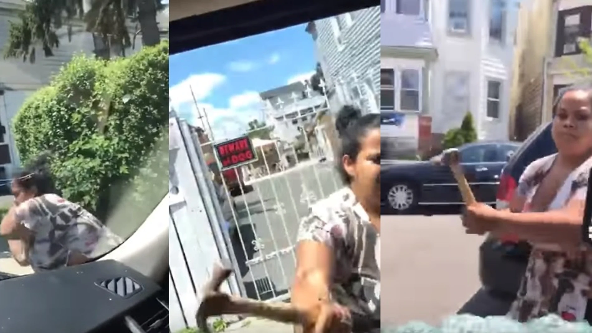 Golpea el coche de su marido con un martillo Golpea el coche de su marido con un martillo