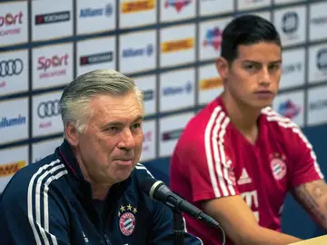 Ancelotti y James en rueda de prensa Ancelotti y James en rueda de prensa