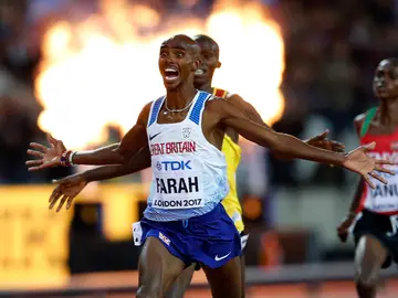 Mo Farah, en el momento de entrar a meta Mo Farah, en el momento de entrar a meta