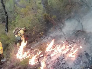 Bomberos intentan sofocar el incendio en Jaén Bomberos intentan sofocar el incendio en Jaén