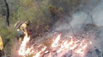 Bomberos intentan sofocar el incendio en Jaén