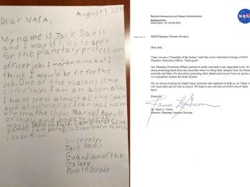 Carta del joven Jack Davis, de 9 años, a la NASA