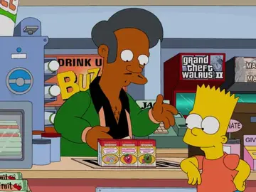Imagen de archivo de una escena de la serie en la que aparece Apu junto a Bart Simpson Imagen de archivo de una escena de la serie en la que aparece Apu junto a Bart Simpson