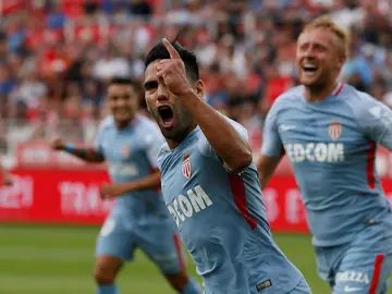 Radamel Falcao celebra un de los tres goles anotados ante el Dijon Radamel Falcao celebra un de los tres goles anotados ante el Dijon