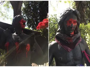 Estatuas de Lola y su hijo Antonio Flores, profanadas Estatuas de Lola y su hijo Antonio Flores, profanadas
