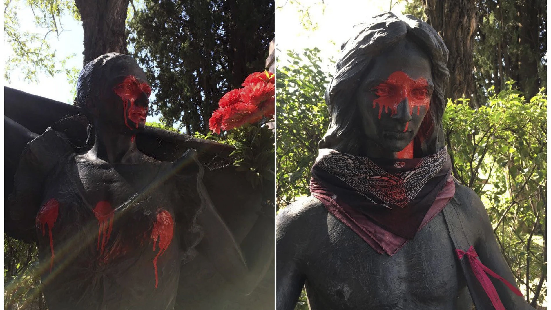 Estatuas de Lola y su hijo Antonio Flores, profanadas Estatuas de Lola y su hijo Antonio Flores, profanadas