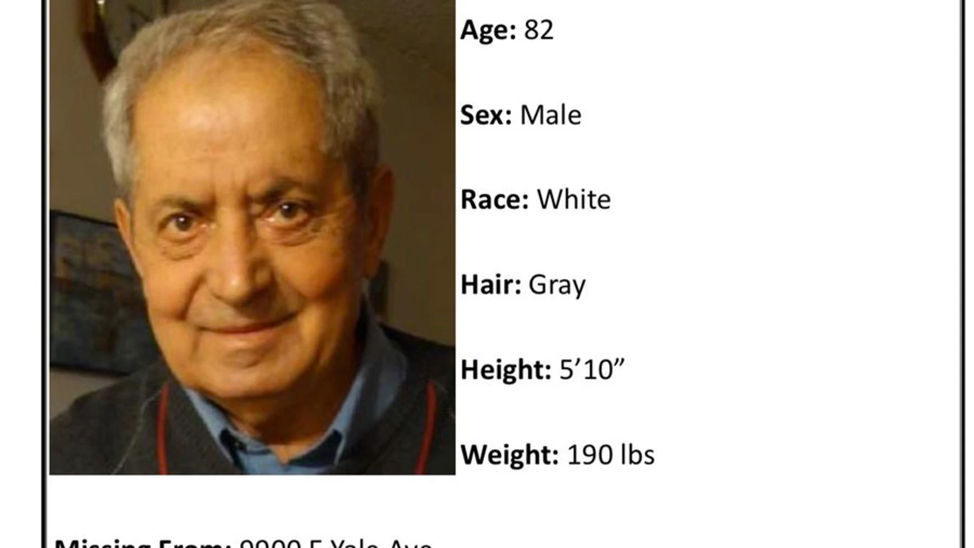 Imagen difundida del anciano desaparecido por el cuerpo de policía de Denver Imagen difundida del anciano desaparecido por el cuerpo de policía de Denver