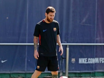 Leo Messi, en un entrenamiento con el Barcelona