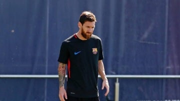 Leo Messi, en un entrenamiento con el Barcelona