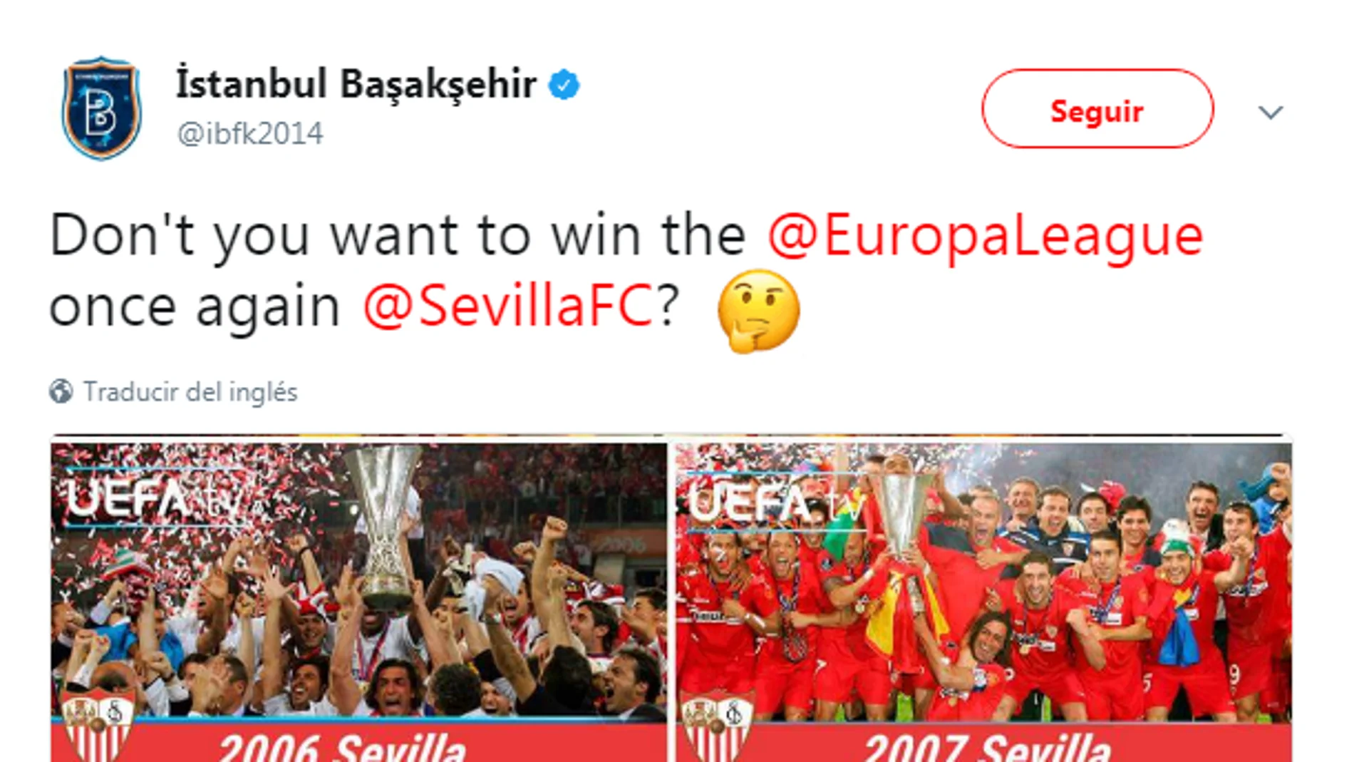 El tuit del Basaksehir mencionando al Sevilla El tuit del Basaksehir mencionando al Sevilla