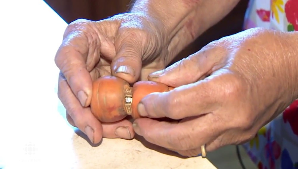 El anillo de Mary Grams atascado en la zanahoria