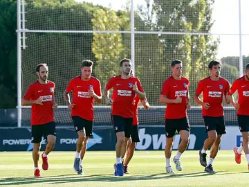 El Atlético, en un entrenamiento El Atlético, en un entrenamiento