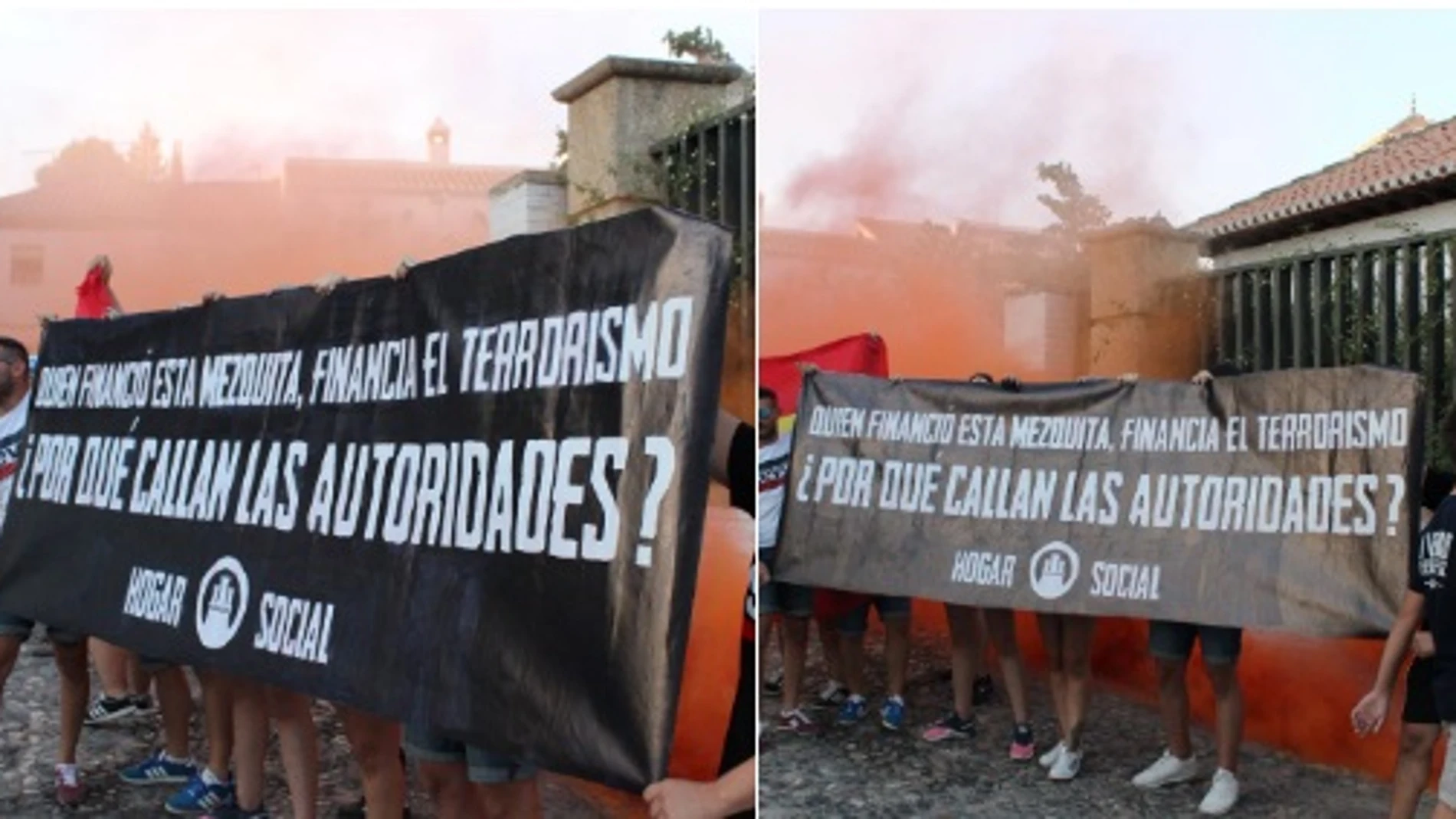 Pancartas xenófobas y humo de las bengalas que HS ha lanzado en la mezquita del Albaicín Pancartas xenófobas y humo de las bengalas que HS ha lanzado en la mezquita del Albaicín