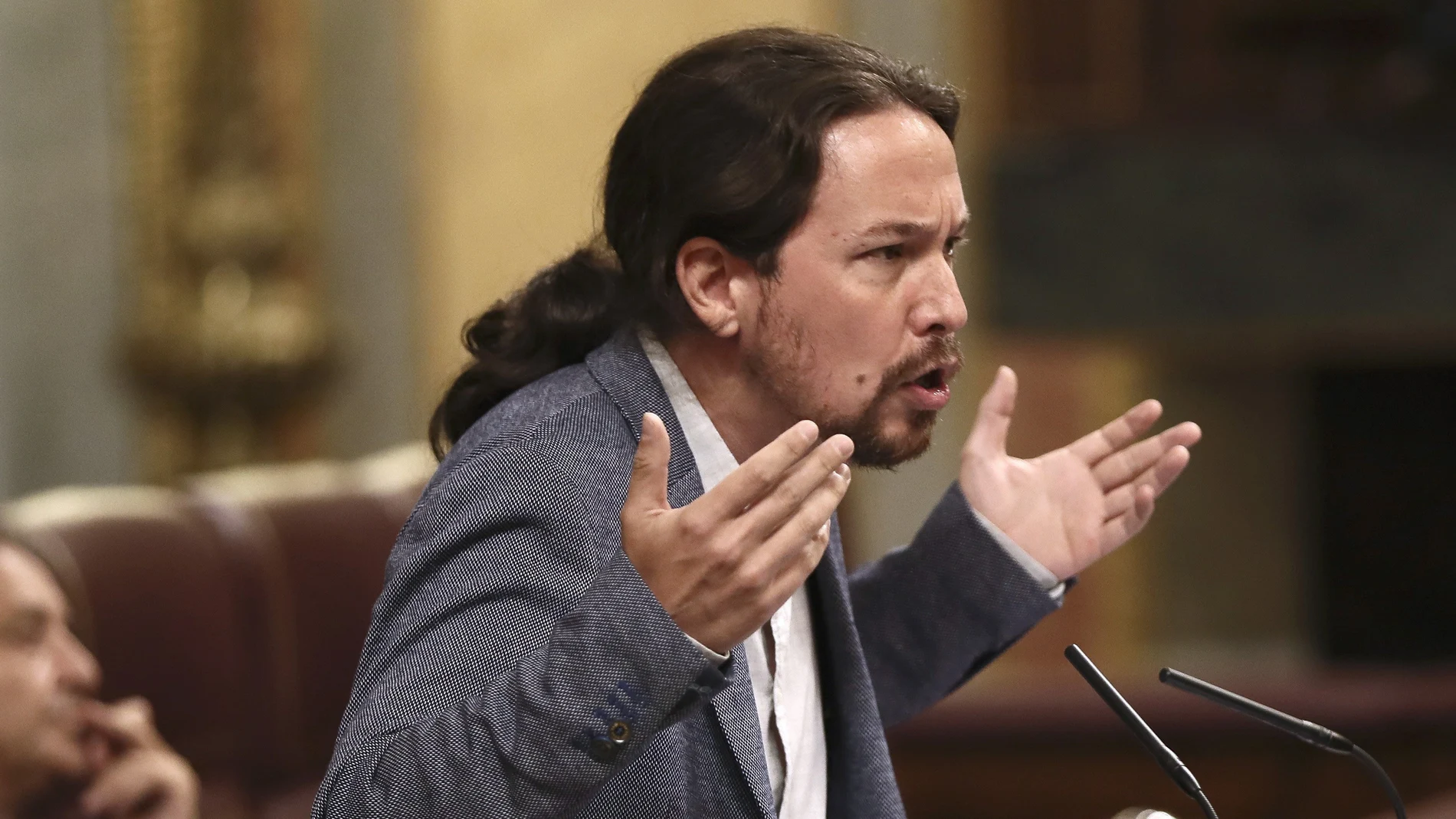 El líder de Podemos, Pablo Iglesias, durante sus apelaciones El líder de Podemos, Pablo Iglesias, durante sus apelaciones