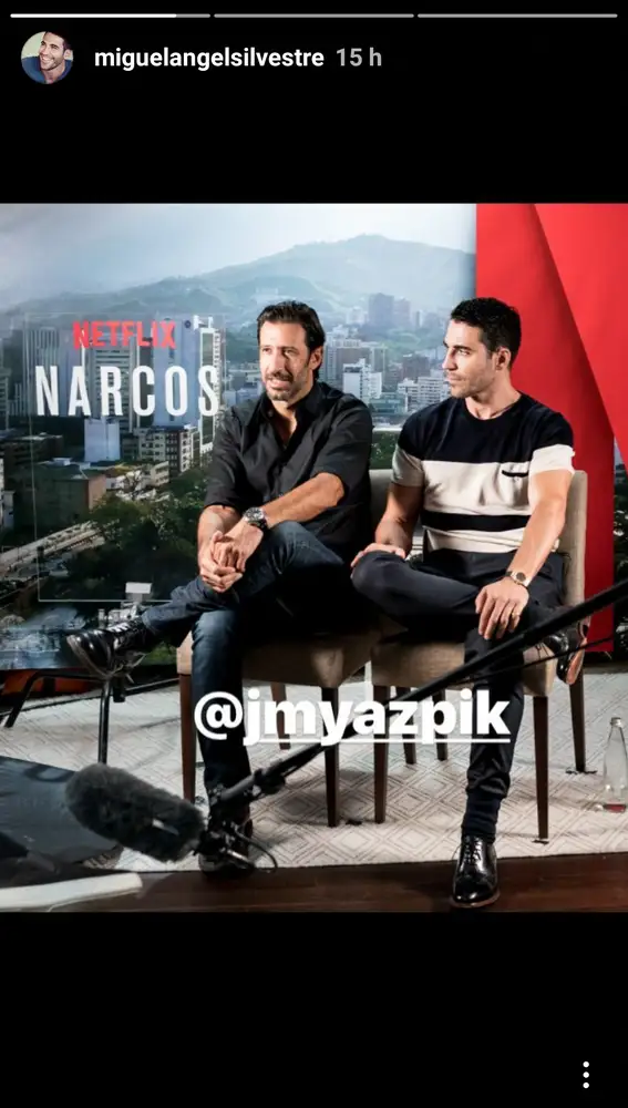 Miguel Ángel Silvestre y Jose María Yazpik en la presentación de 'Narcos'