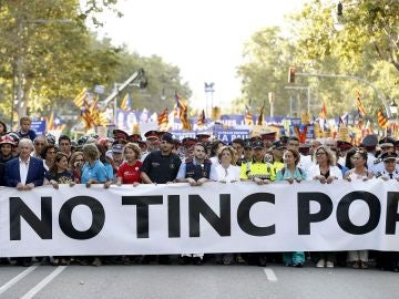 Cabecera de la manifestación contra el terrorismo celebrada el pasado 26 de agosto en Barcelona bajo el lema "No tinc por"