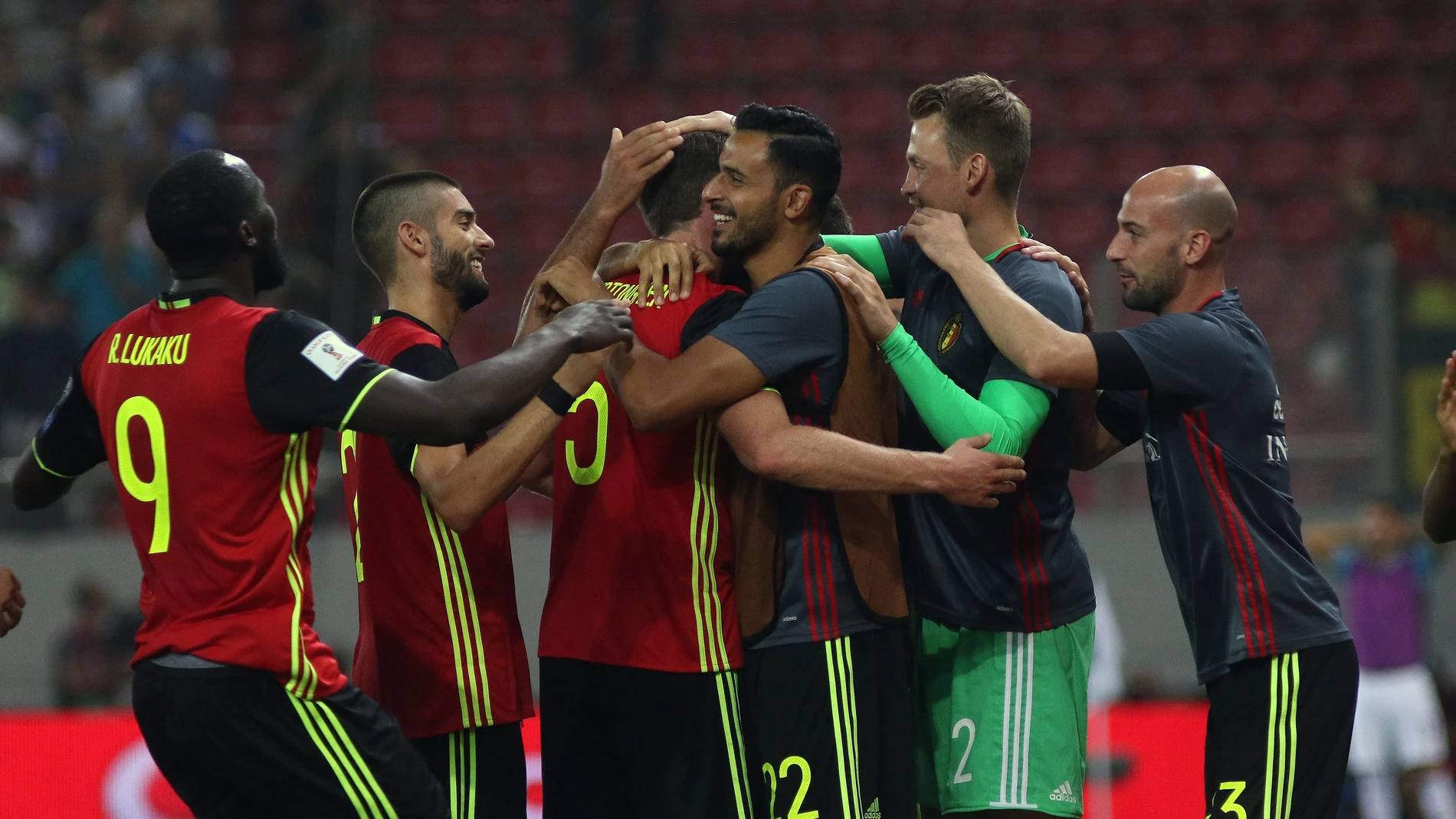 Los jugadores de Bélgica celebran su pase directo al Mundial Los jugadores de Bélgica celebran su pase directo al Mundial