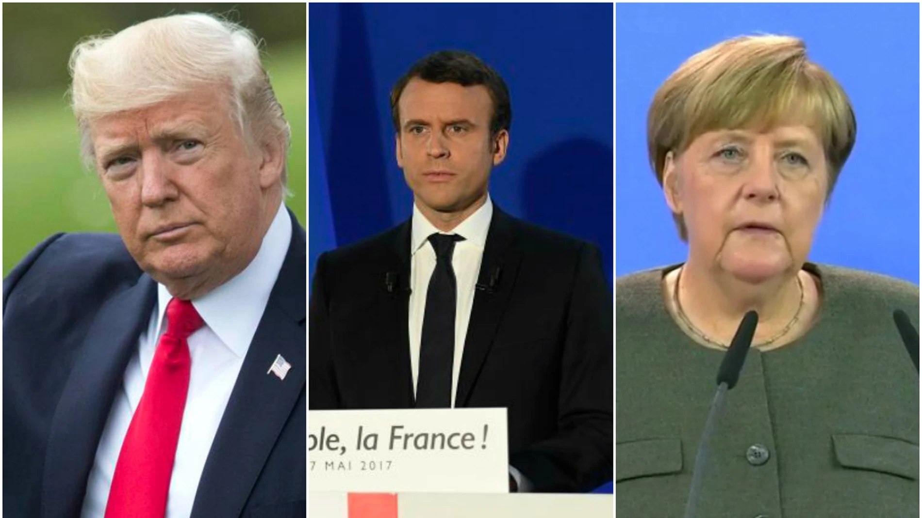 Trump, Macron y Merkel Trump, Macron y Merkel