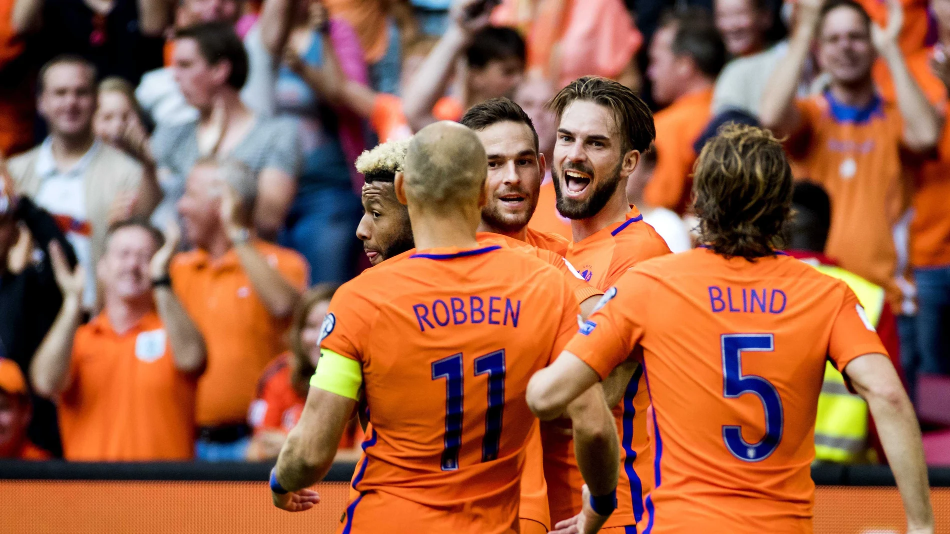Los jugadores de la selección de Holanda celebran un gol Los jugadores de la selección de Holanda celebran un gol