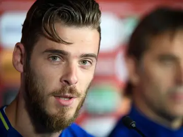 De Gea, durante la comparecencia de prensa junto a Lopetegui De Gea, durante la comparecencia de prensa junto a Lopetegui