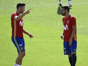 Saúl y Villa en el entrenamiento de la Selección Saúl y Villa en el entrenamiento de la Selección