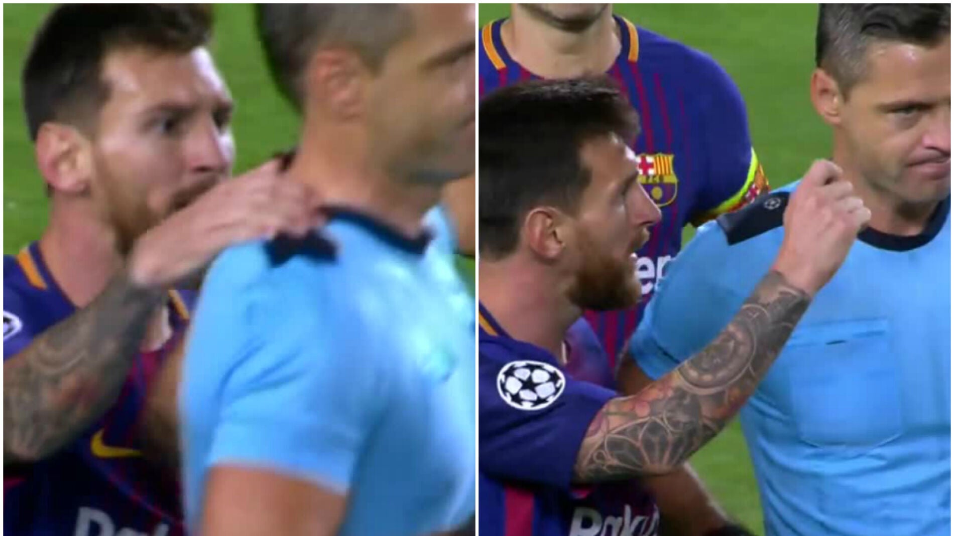 Messi, protestando ante Skomina